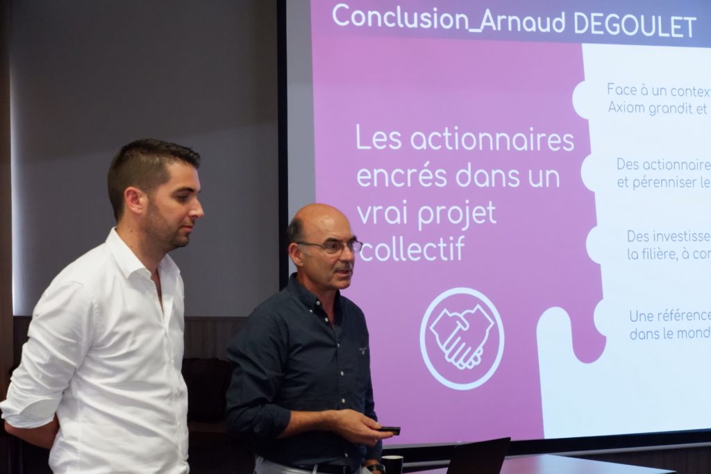 Prise de parole de Guillaume Naveau et d'Arnaud Degoulet, Président du Groupe Agrial, pour la conclusion de la présentation.